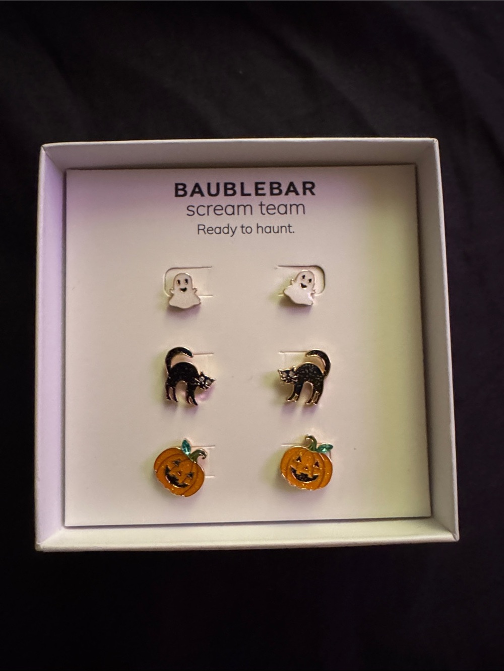BaubleBar Halloween Ghost Pumpkin Stud Earring Set - White, Black, Orange, Green